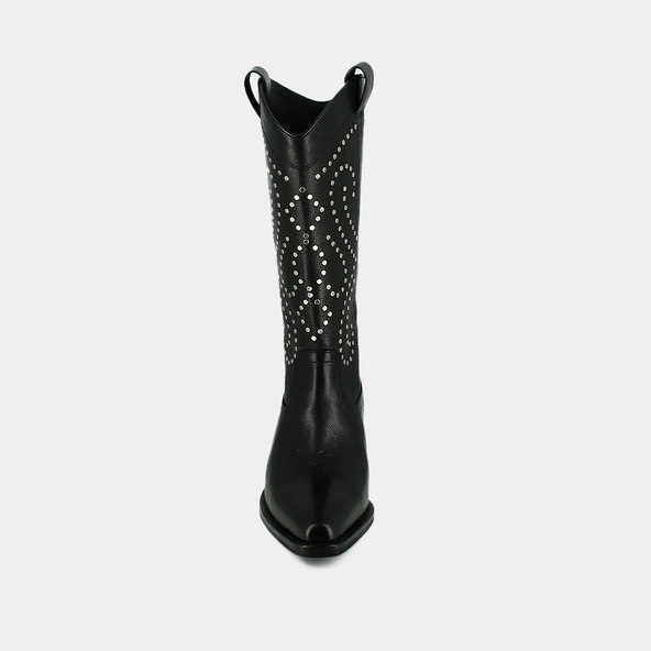 Boots with beveled heels in black leather | DYNASTIE