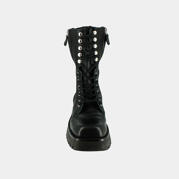 Ranger ankle boots with laces, zips and square toes - Jonak x Schott in black grained leather | BROADWAY