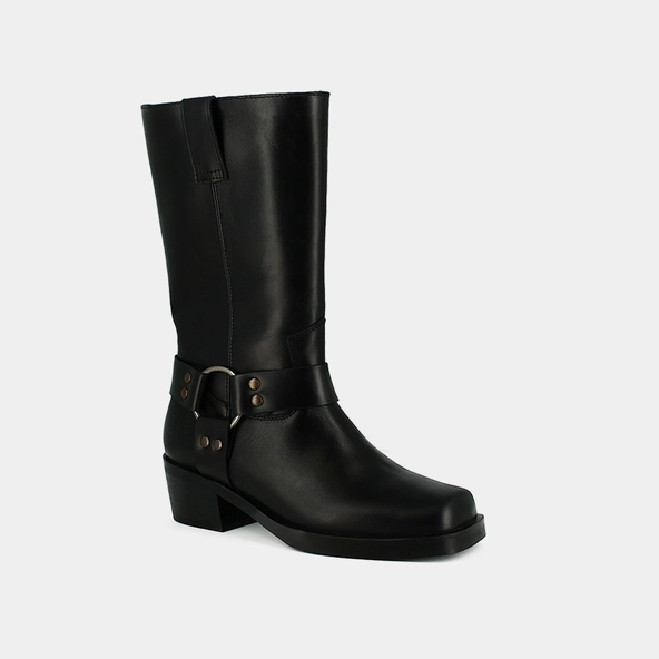 Boots with buckles in black greased leather | BUFFALO