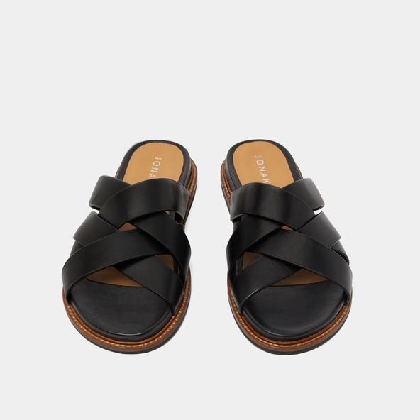 Mules with wide straps in black leather | ALEXANDRE