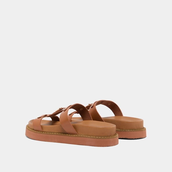 Platform sandals in cognac glazed leather | LUANA