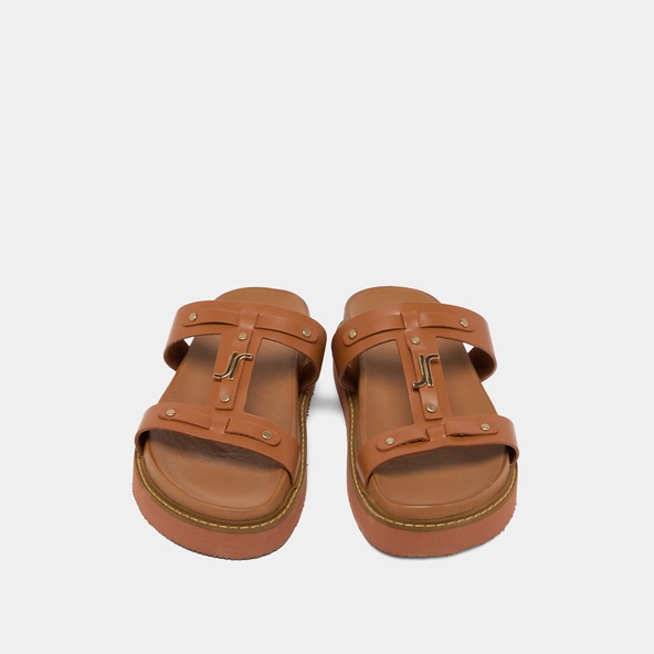 Platform sandals in cognac glazed leather | LUANA