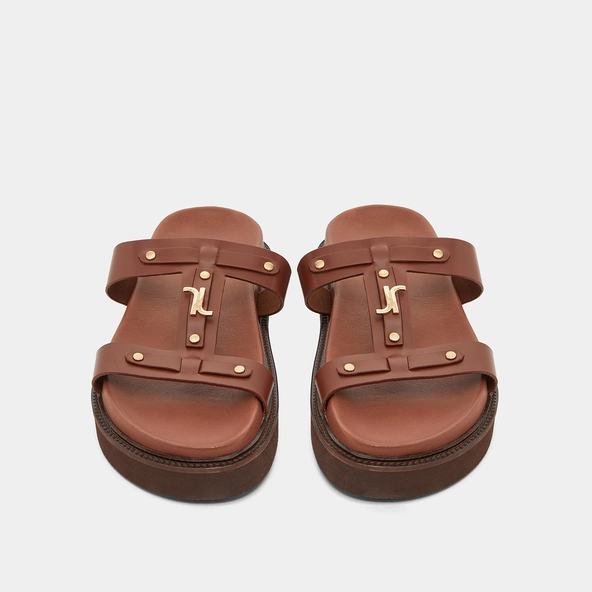 Platform sandals in brown glazed leather | LUANA