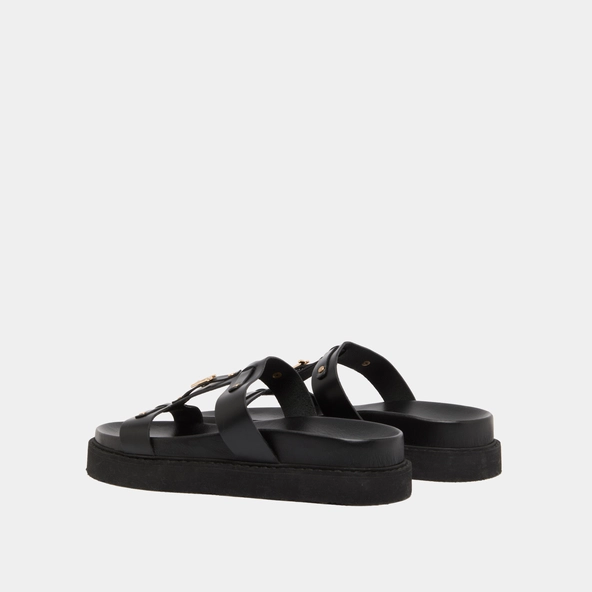 Platform sandals in black glazed leather | LUANA