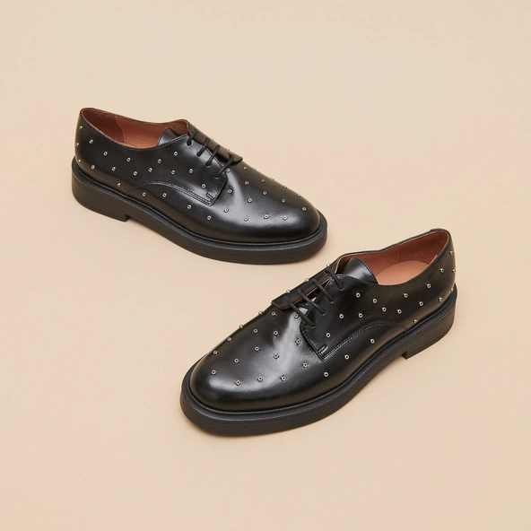 Derbies with silver details in black leather | ABEILLE