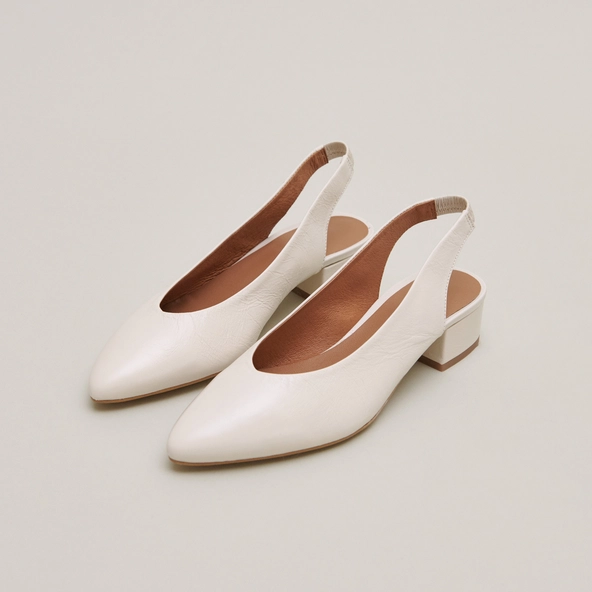 Ballet flats with open backs in ecru distressed leather | VINCE
