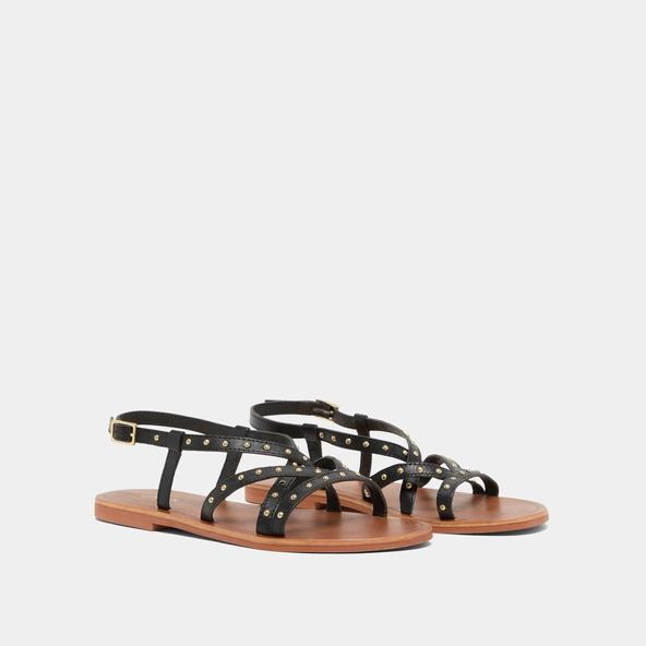 Plagettes with thin straps in black leather | WATERLOO