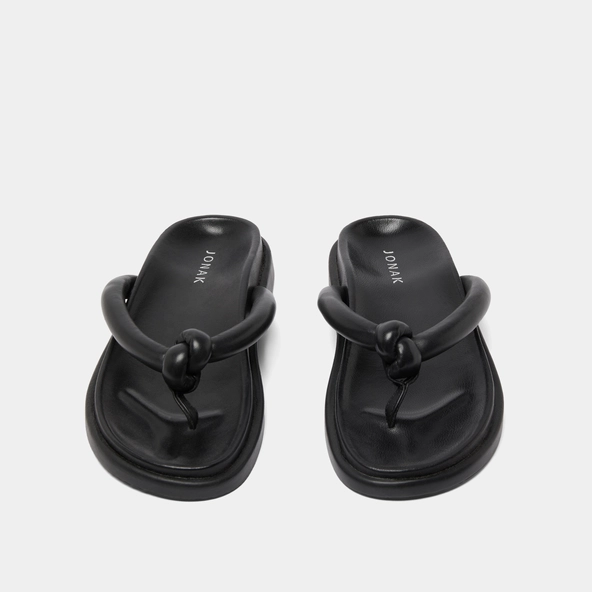 Mules with straps in black leather | WOODLAND