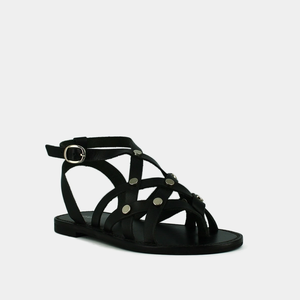 Plagettes with buckles and multiple straps in black leather | WULIA