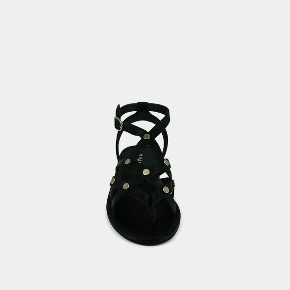 Plagettes with buckles and multiple straps in black leather | WULIA