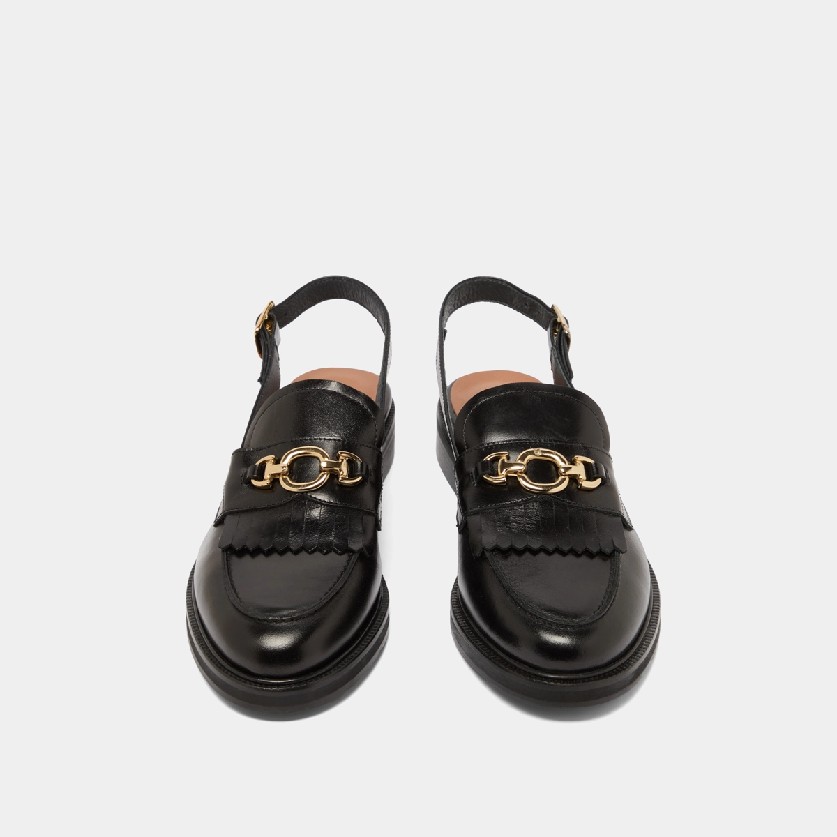 Loafers with open backs in black leather | DELPHY
