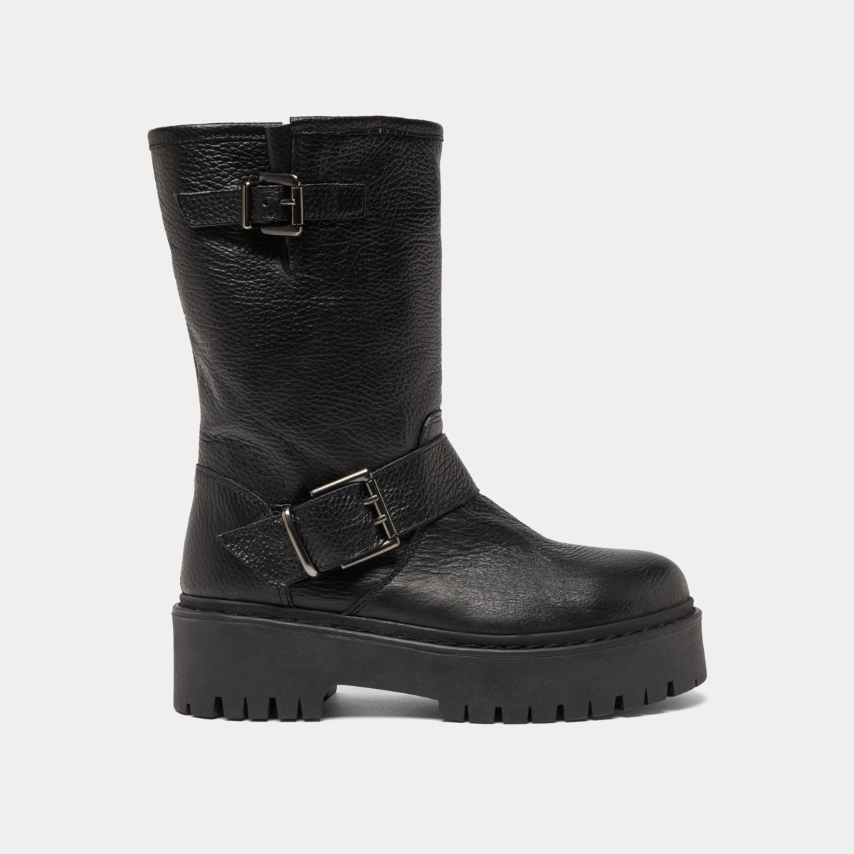 Boots with buckles in black grained leather | RICCARDO