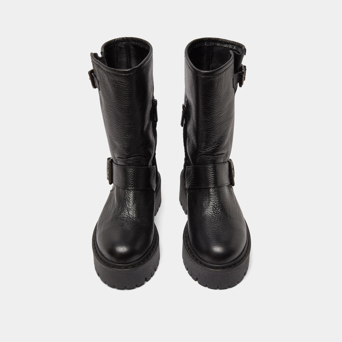 Boots with buckles in black grained leather | RICCARDO