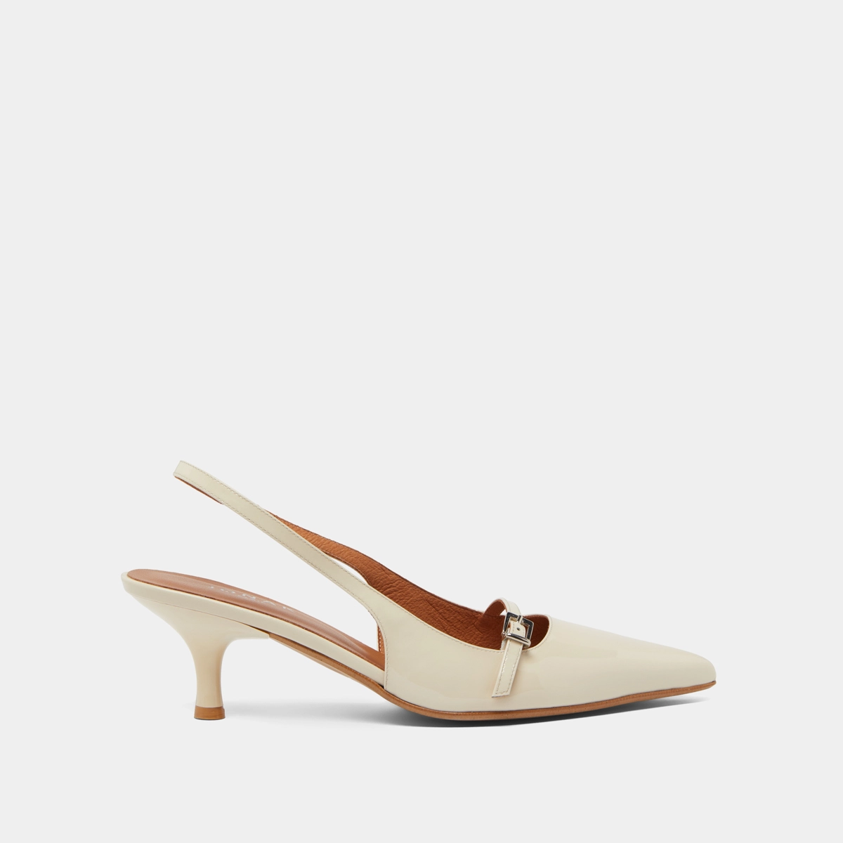 Heeled pumps in ecru patent | DAMOISELLE