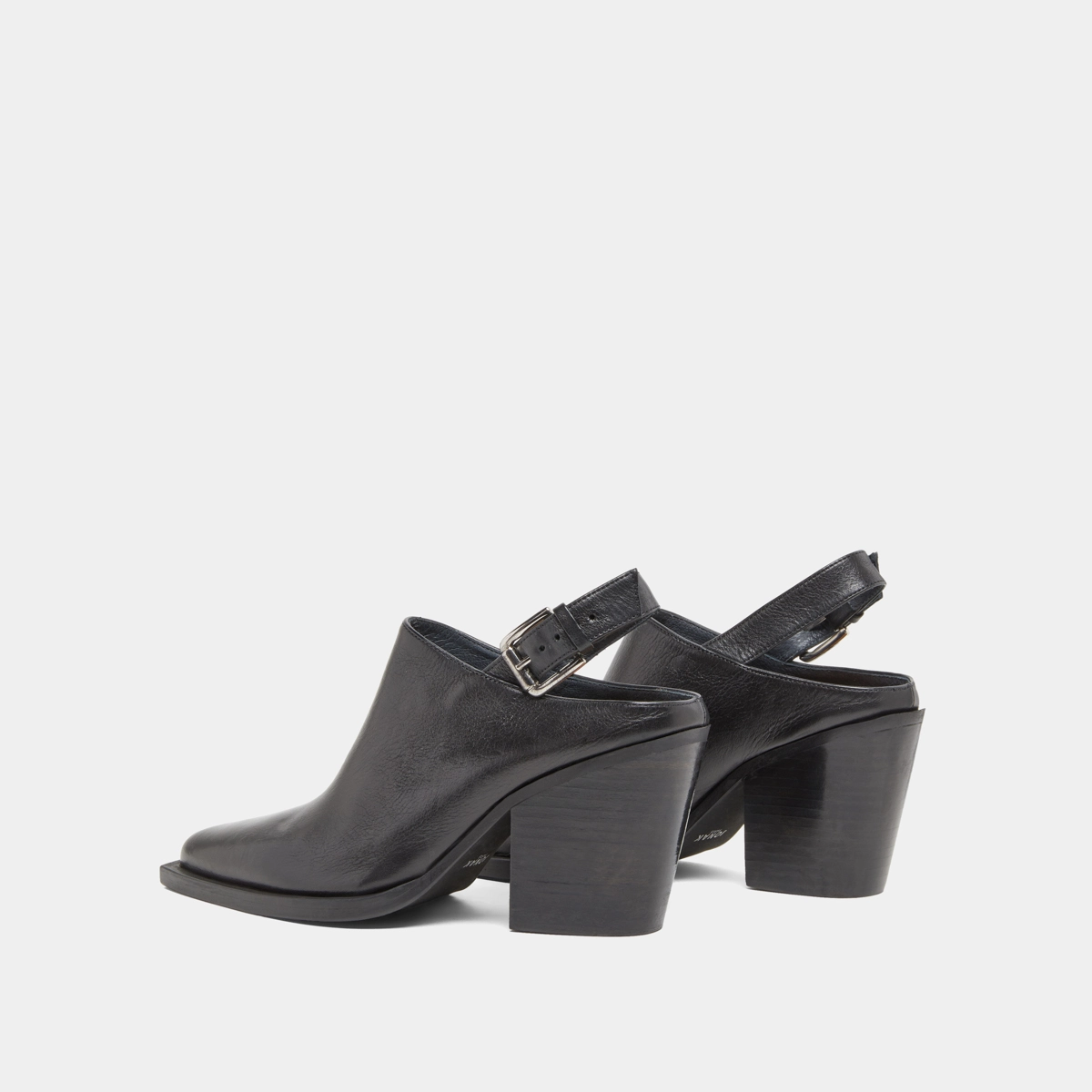 Mules with beveled heels in black leather | DOREN
