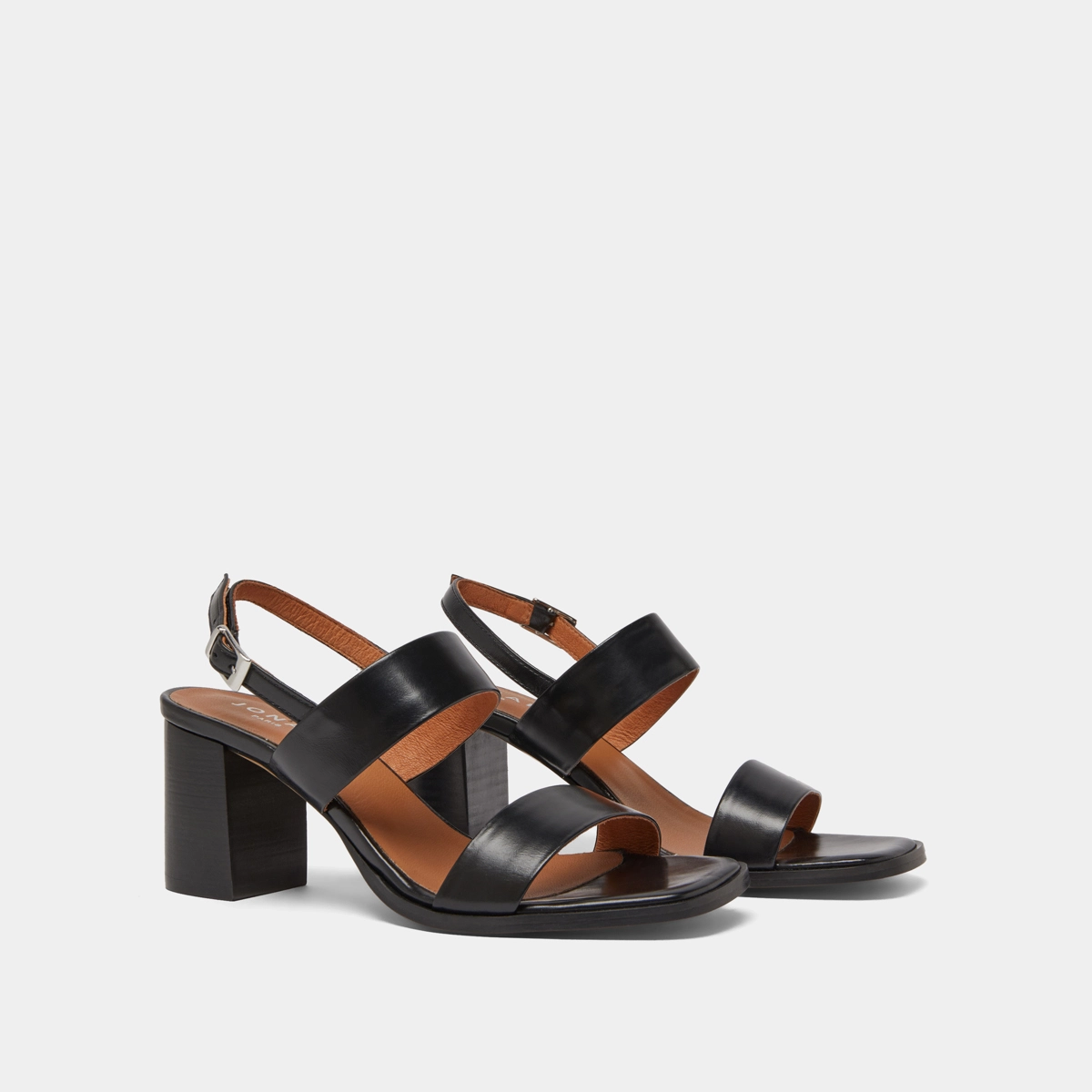 Heeled sandals in black leather | VALMONT