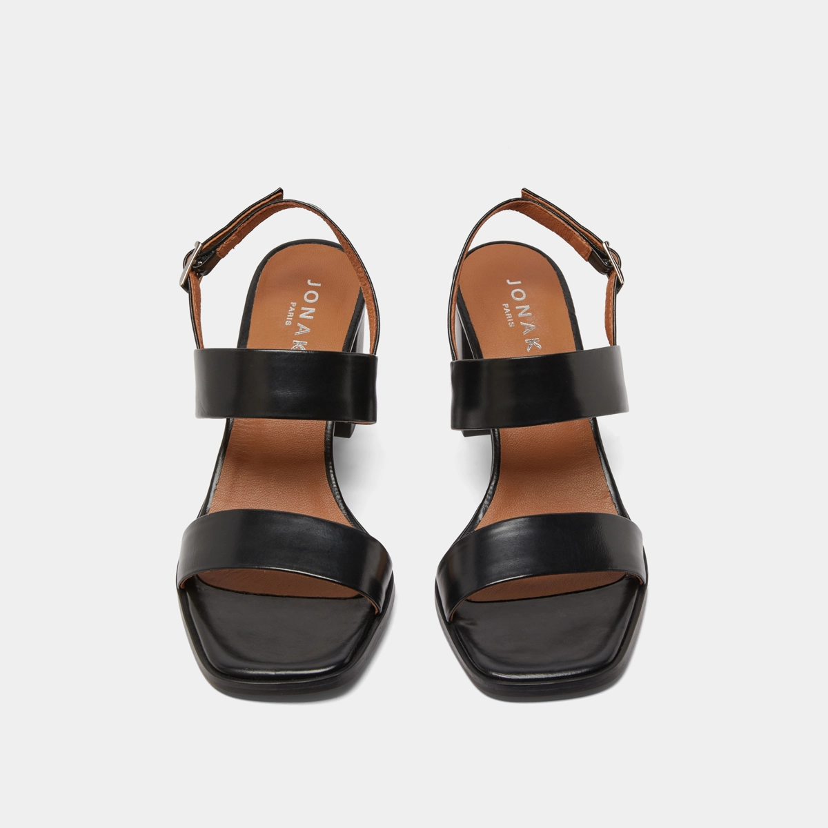 Heeled sandals in black leather | VALMONT