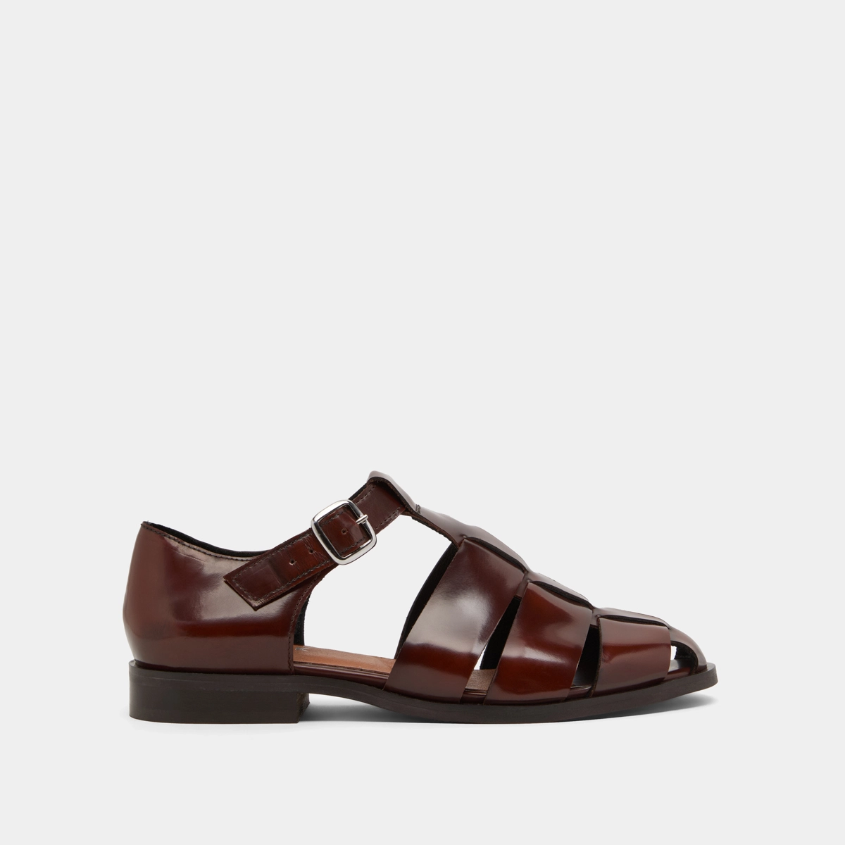 Sandals in brown glazed leather | AGOSTA