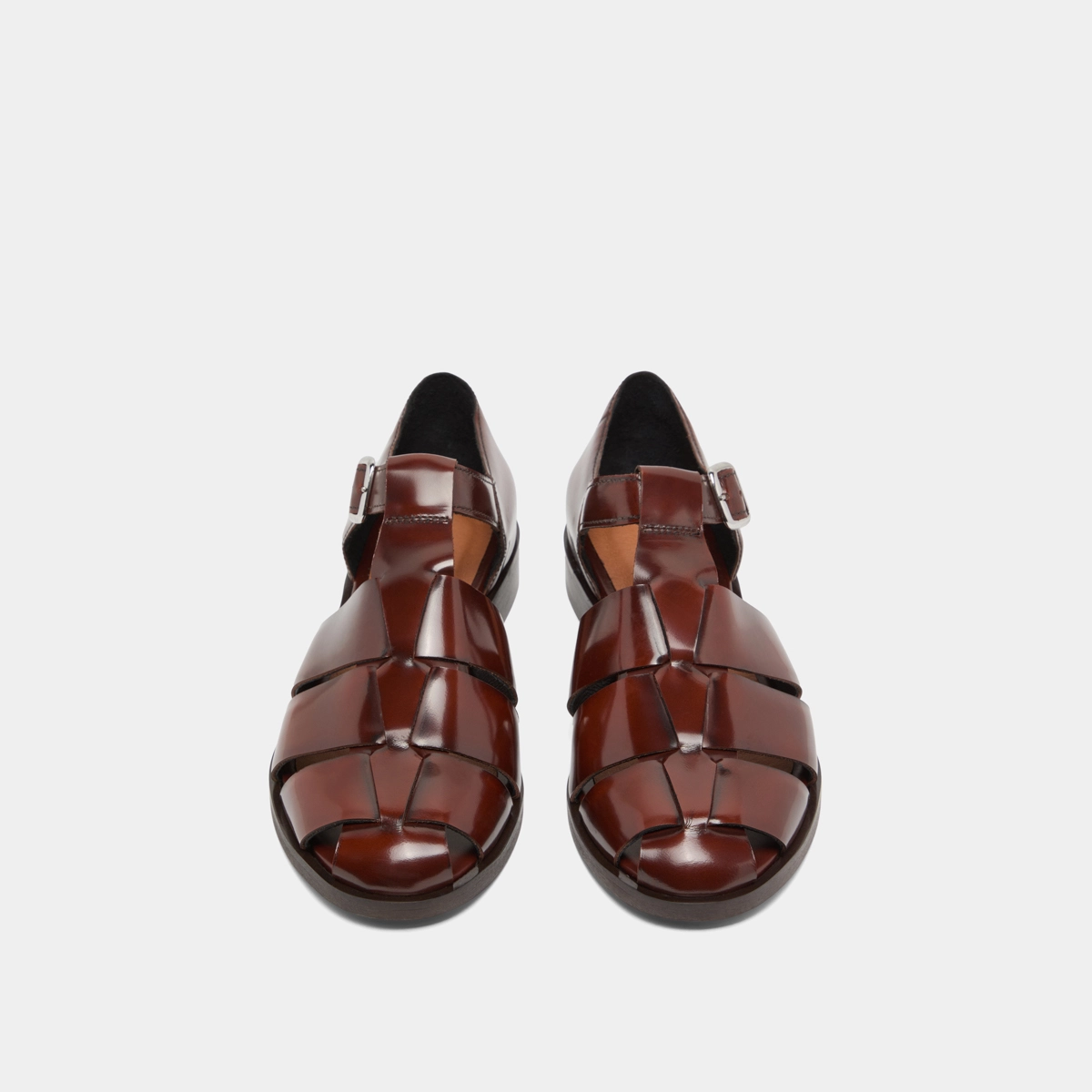 Sandals in brown glazed leather | AGOSTA