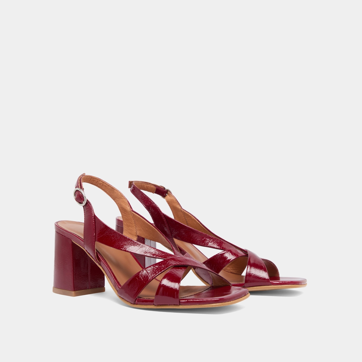 Heeled sandals in carmine red leather shiny leather | VANITY