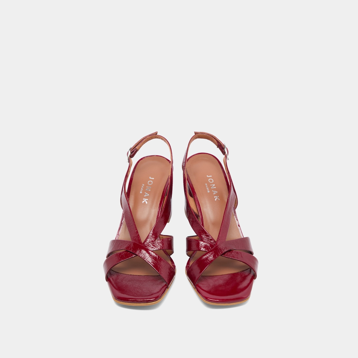 Heeled sandals in carmine red leather shiny leather | VANITY