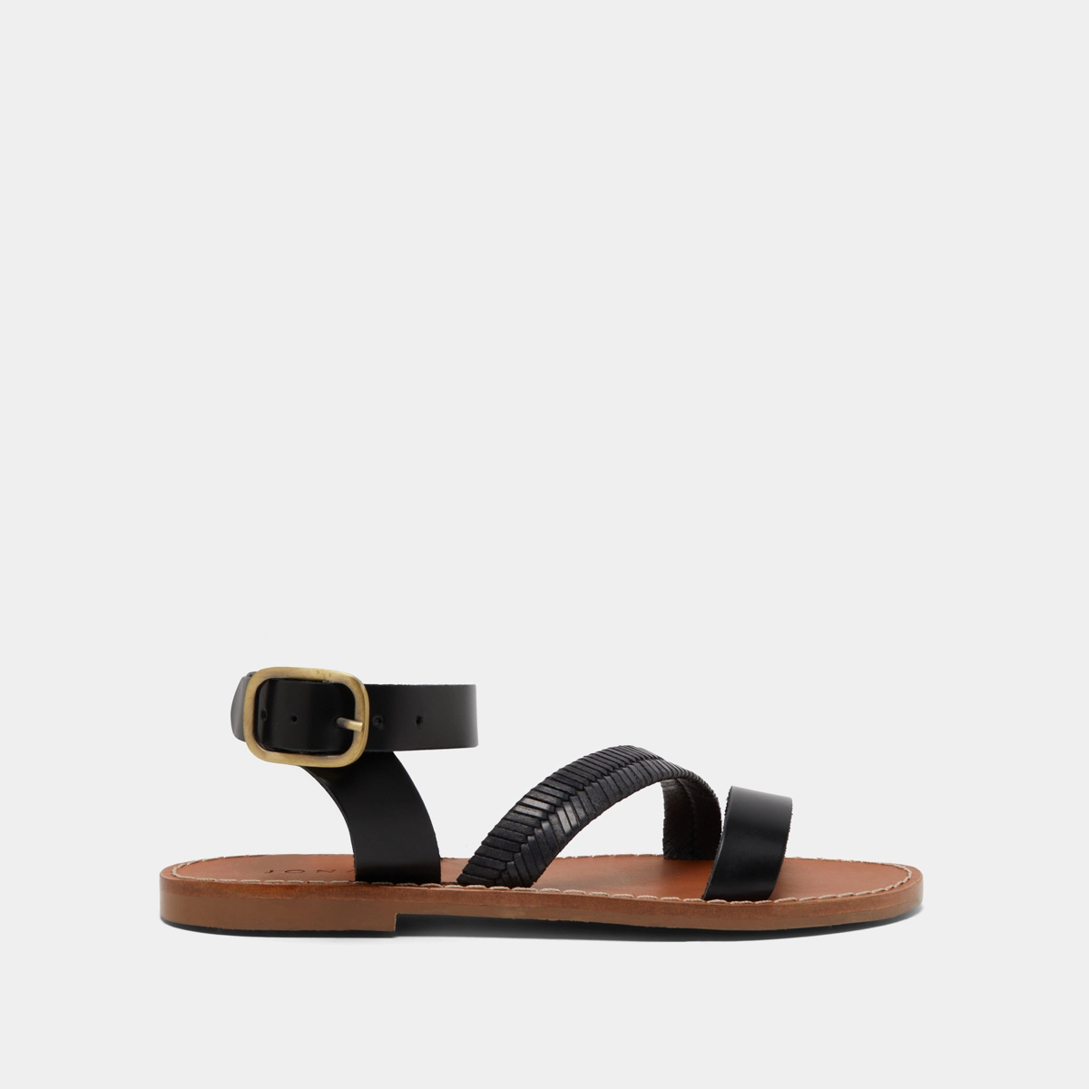 Plagettes with straps in black glazed leather | LAUSANNE