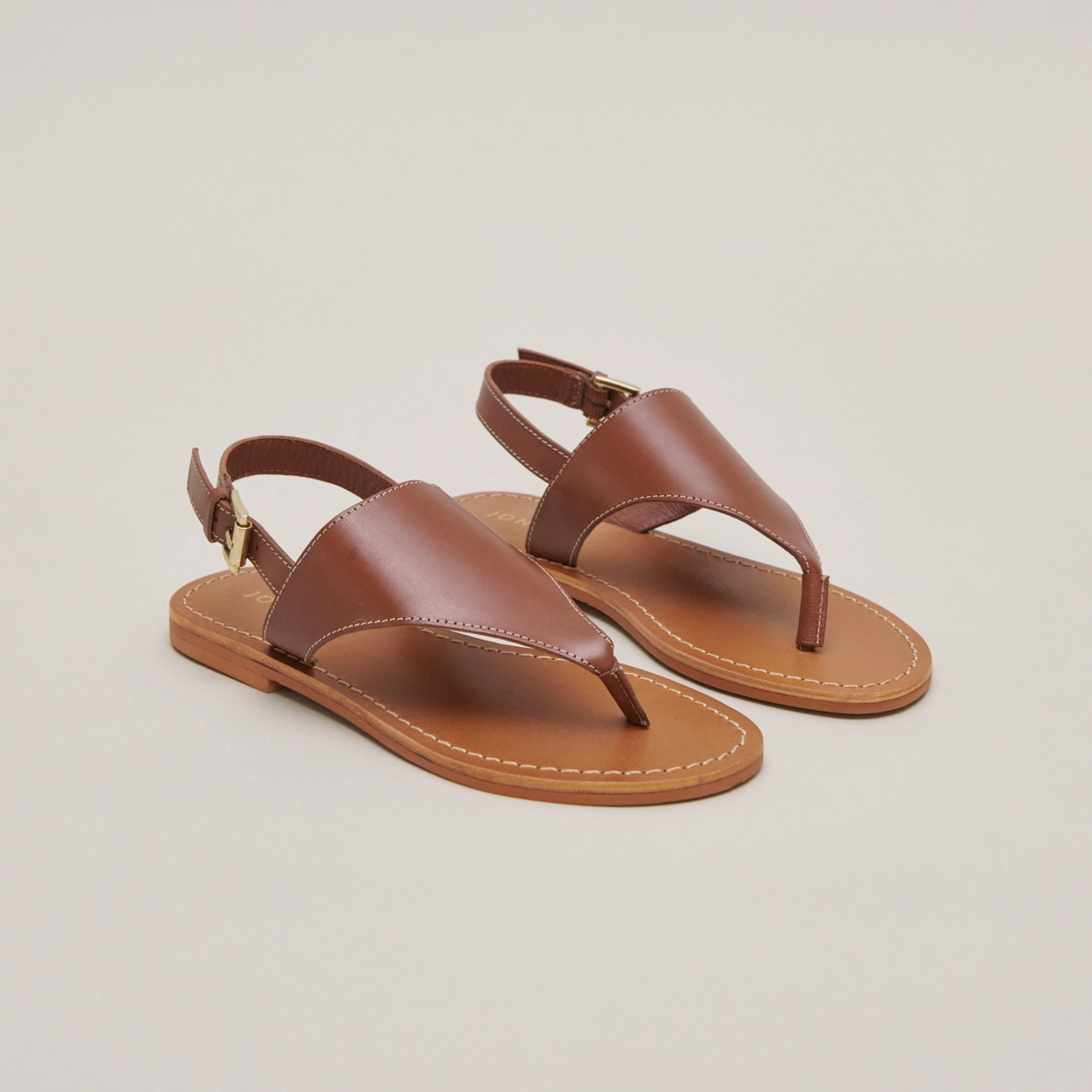 Plagettes with rear straps in cognac leather | WADE