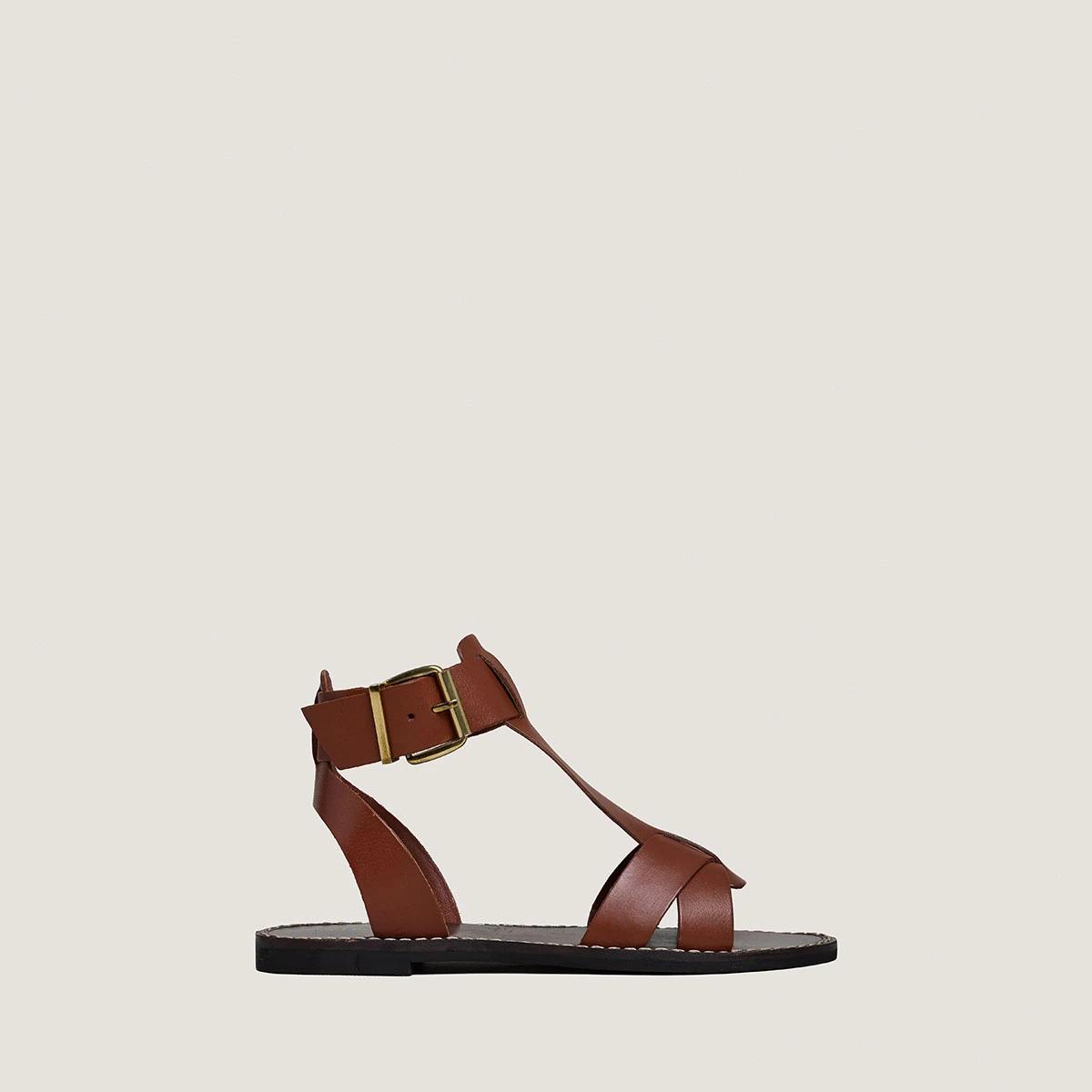Buckle and strap sandals in cognac leather | WHISPER
