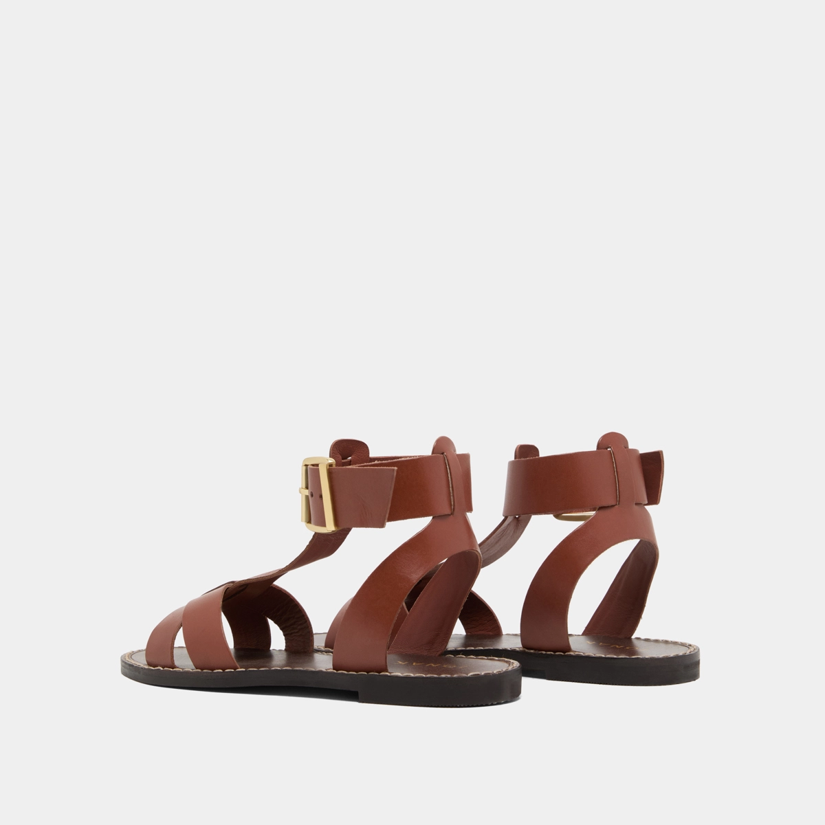 Buckle and strap sandals in cognac leather | WHISPER