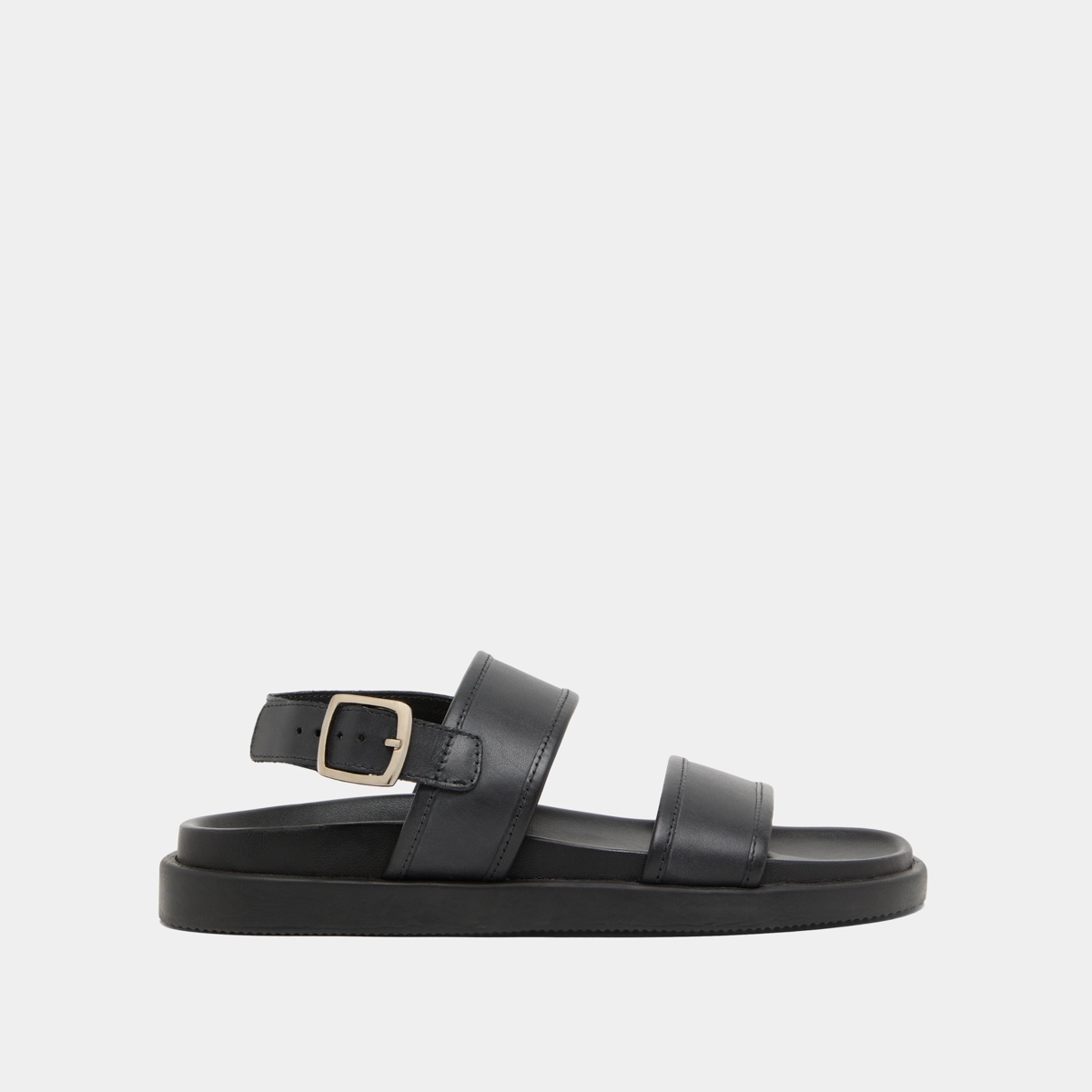 Sandals with double straps in black leather | WICHITA