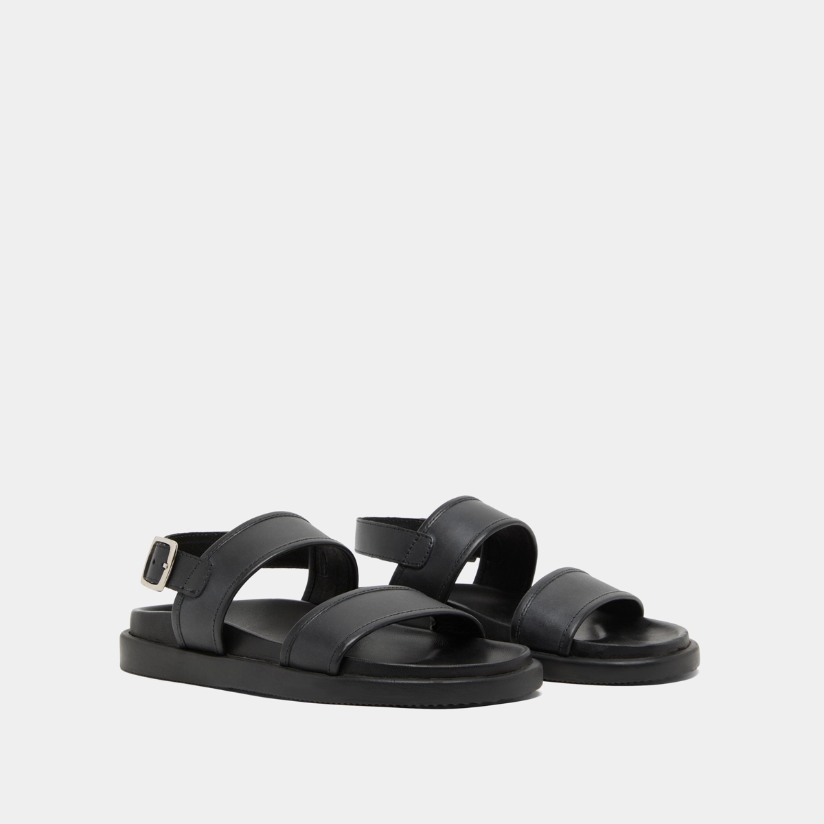 Sandals with double straps in black leather | WICHITA