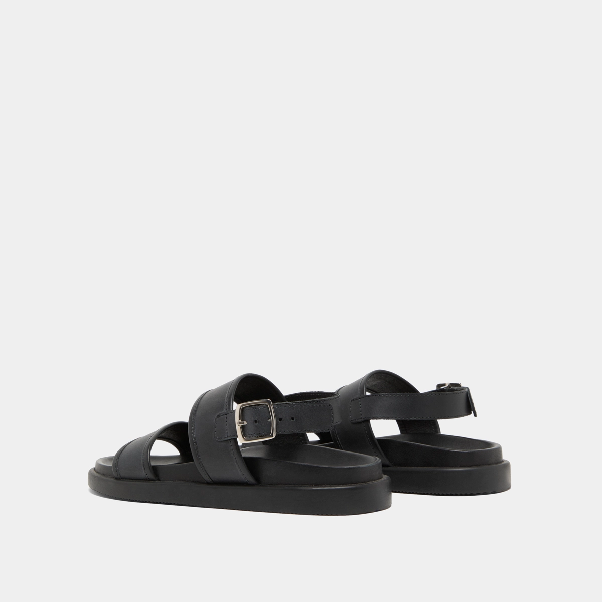 Sandals with double straps in black leather | WICHITA