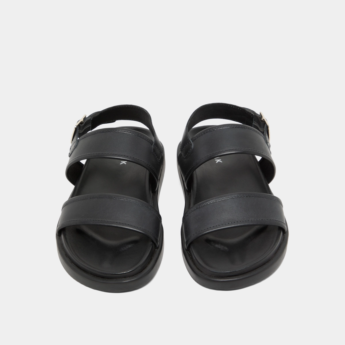 Sandals with double straps in black leather | WICHITA