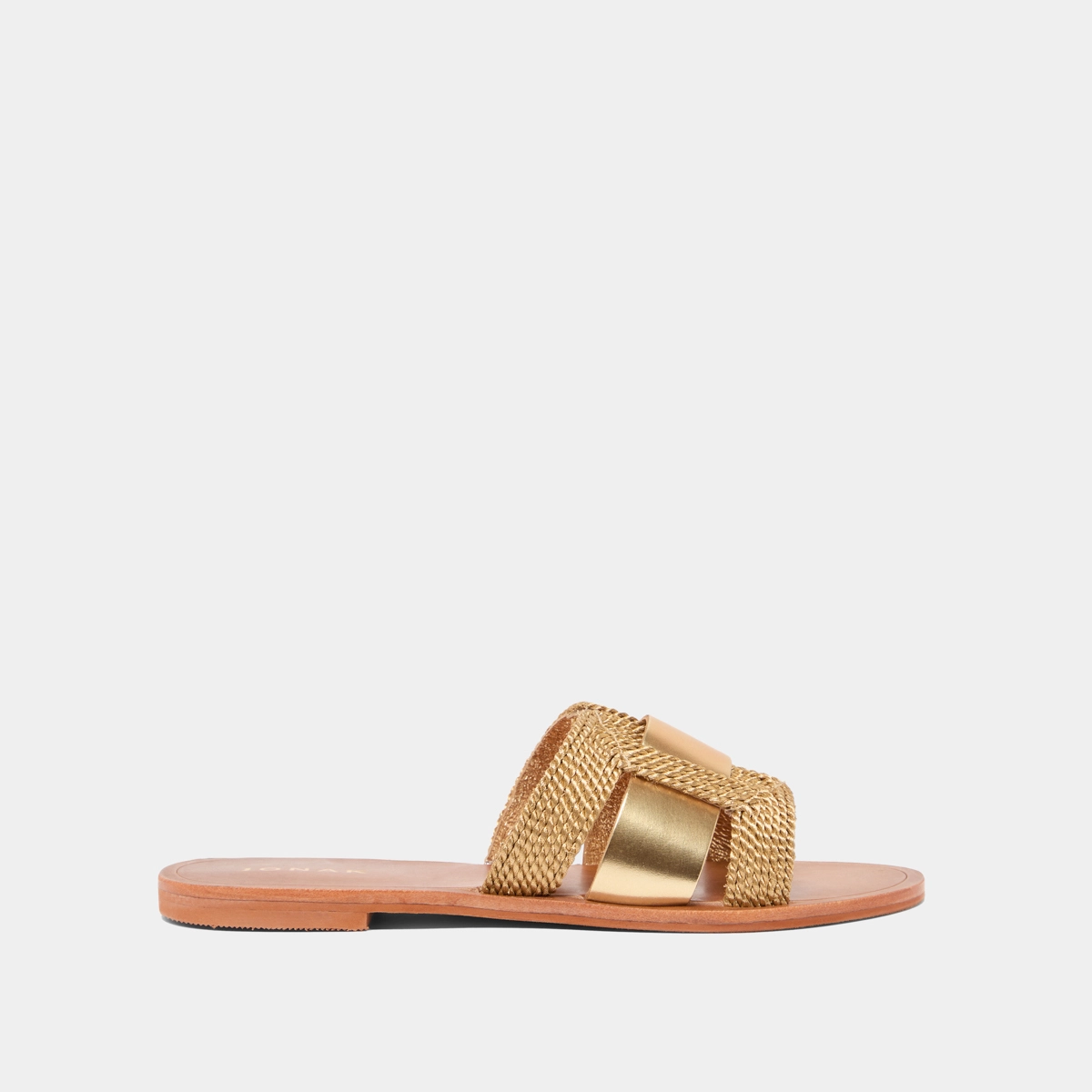 Flat sandals with wide straps in gold rope and gold leather | WILOU