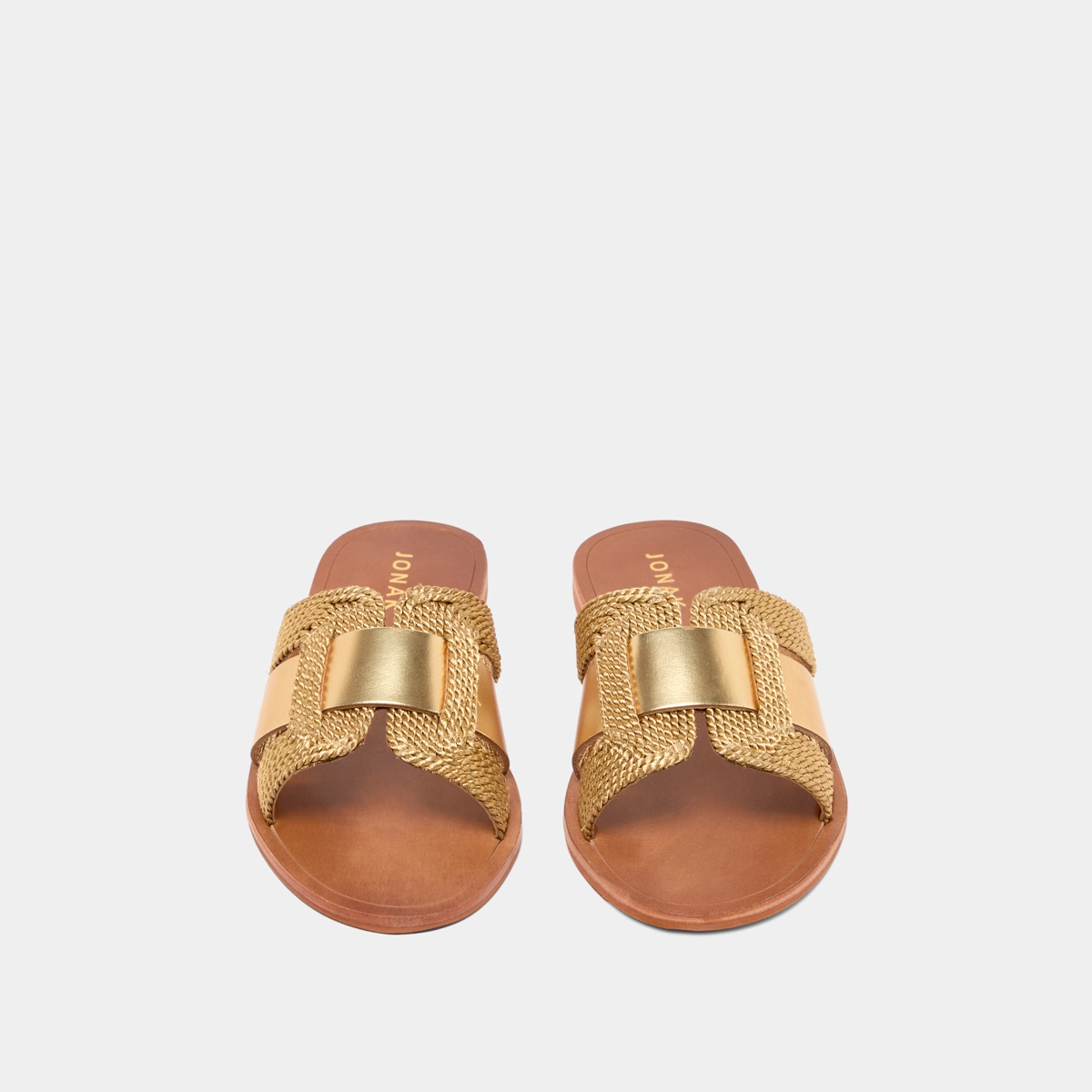 Flat sandals with wide straps in gold rope and gold leather | WILOU