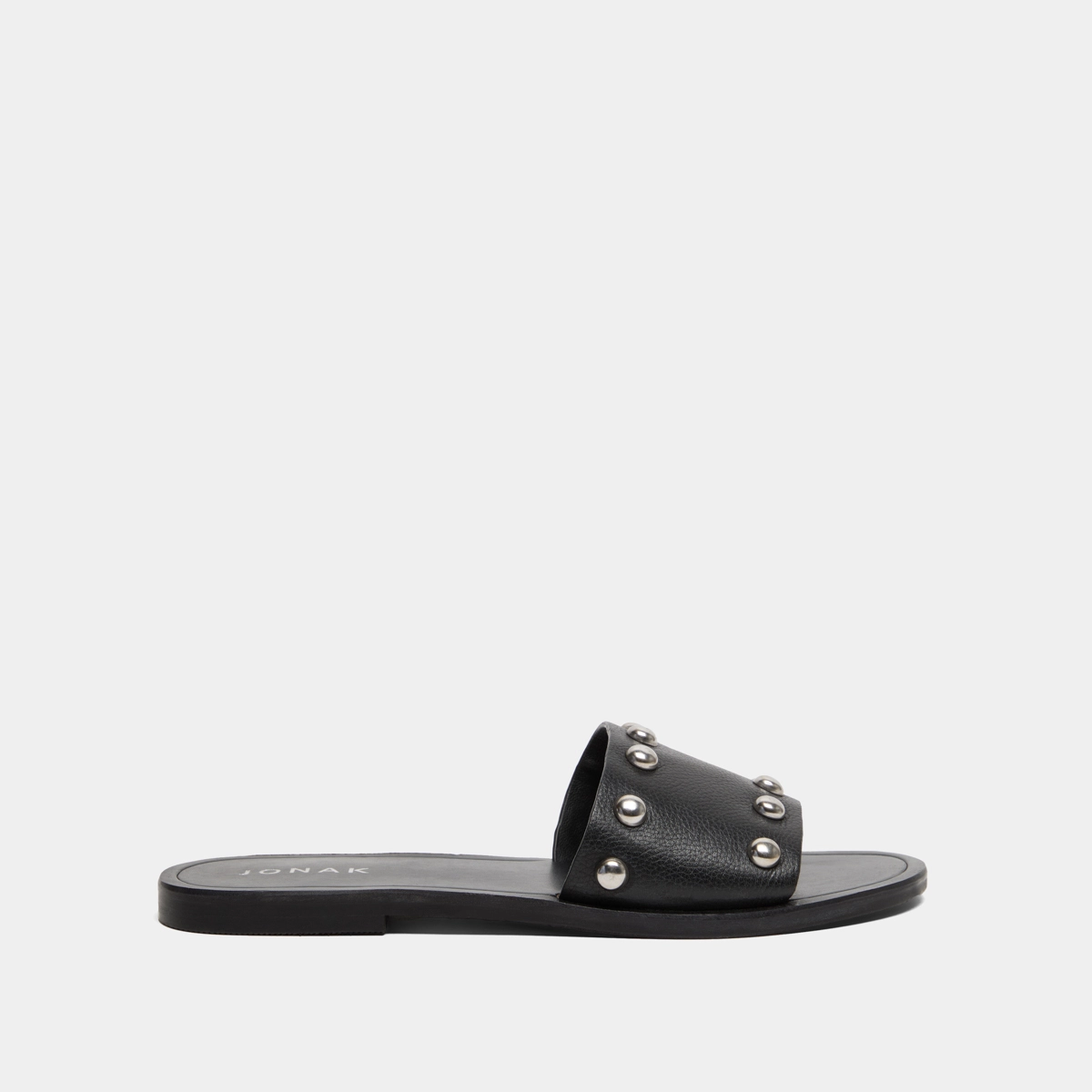 Mules with silver details in black grained leather | WINSLOW