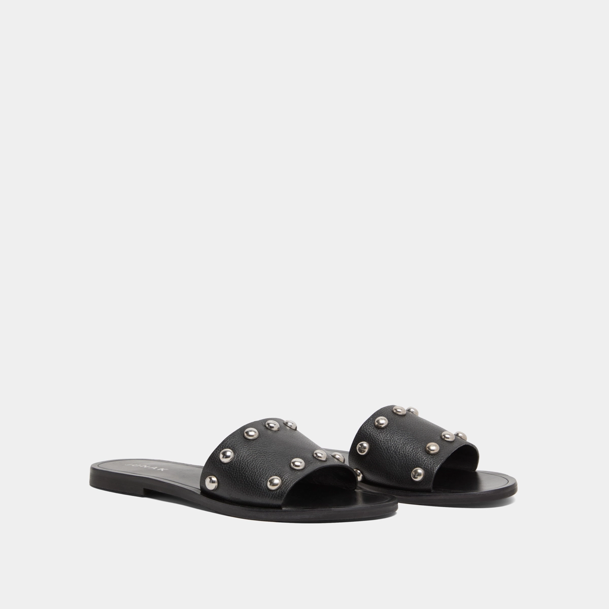 Mules with silver details in black grained leather | WINSLOW