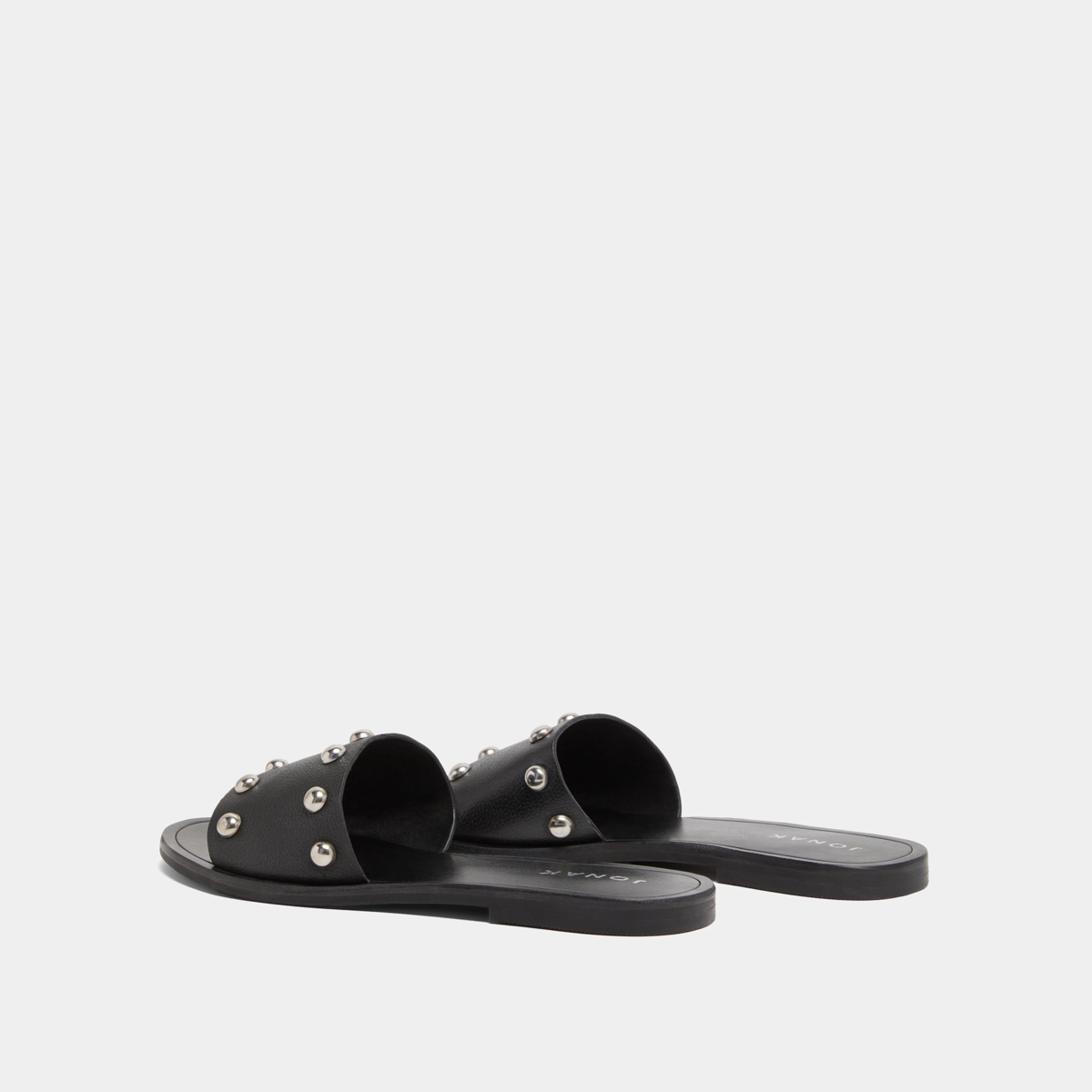 Mules with silver details in black grained leather | WINSLOW