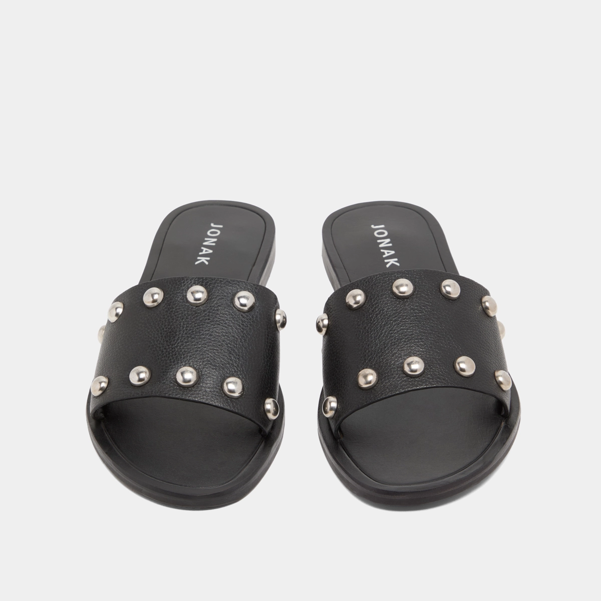 Mules with silver details in black grained leather | WINSLOW