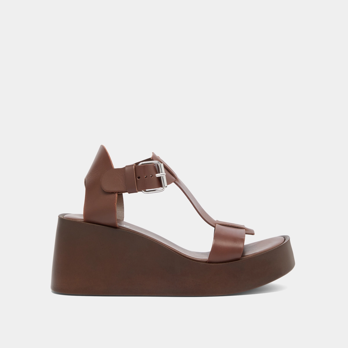 Wedge sandals with adjustable buckles in dark brown leather | ESTELLE