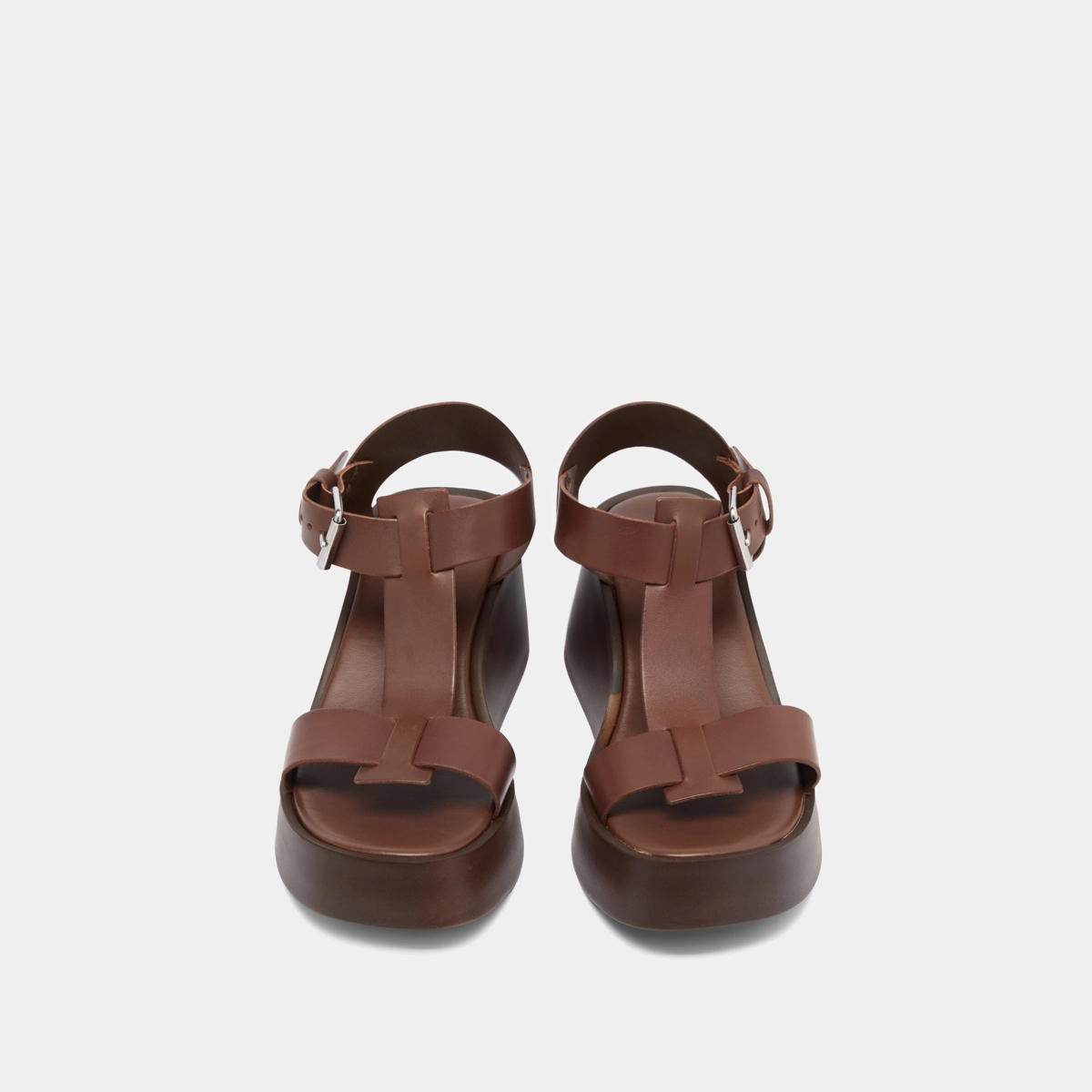 Wedge sandals with adjustable buckles in dark brown leather | ESTELLE