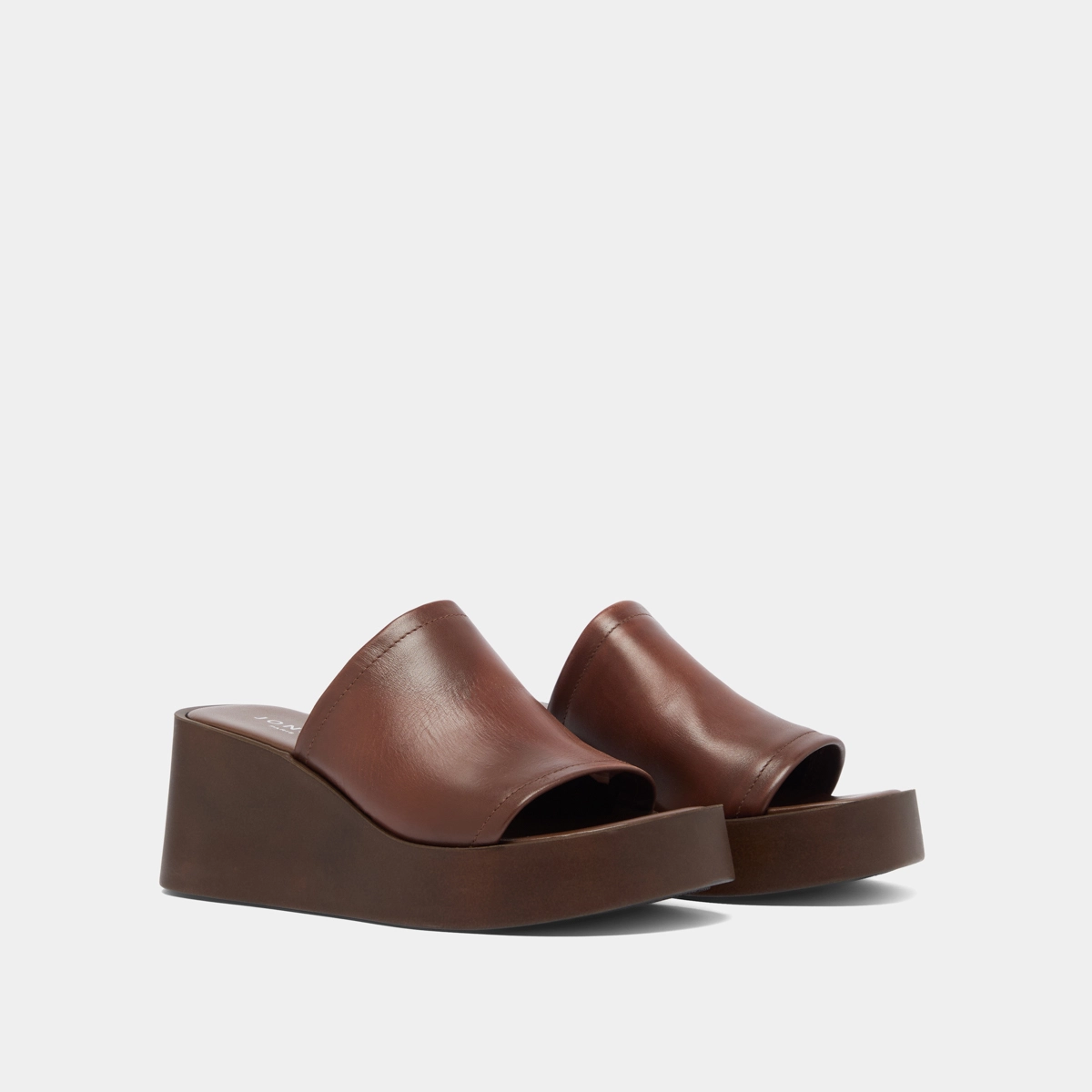 Wedge mules in dark brown leather | EUGENE