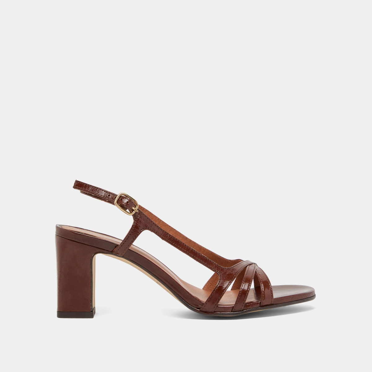 High-heeled sandals in brown shiny leather | VAIANA