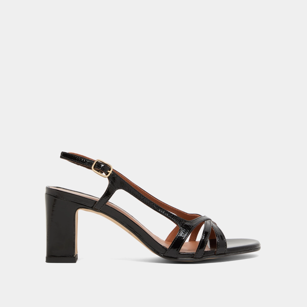 High-heeled sandals in black shiny leather | VAIANA