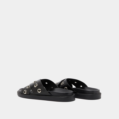 Open-toe mules with silver details in black leather | wyoming