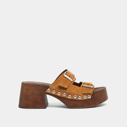 Platform mules with open toes en croute cognac | ELLA