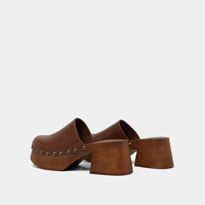 Platform mules in dark brown leather | ELLIOT