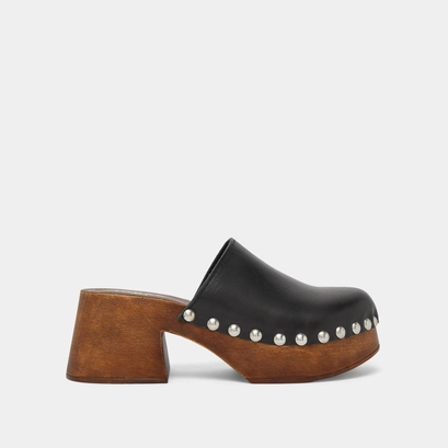 Platform mules in black leather | ELLIOT