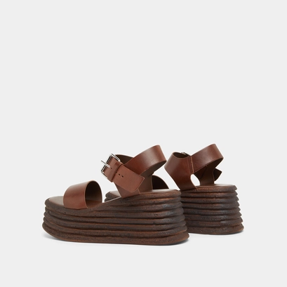 Wedge sandals with thick straps in dark brown leather | ERWAN