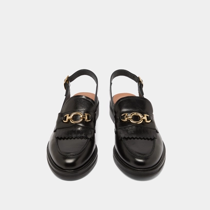 Loafers with open backs in black leather | delphy